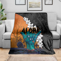 Hawaiian Halloween Blanket Horror Shaka Hand with Plumeria and Polynesian Tattoo Autumn Color LT03 - Polynesian Pride