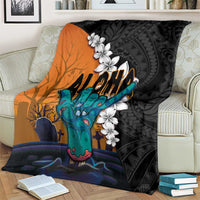 Hawaiian Halloween Blanket Horror Shaka Hand with Plumeria and Polynesian Tattoo Autumn Color LT03 - Polynesian Pride