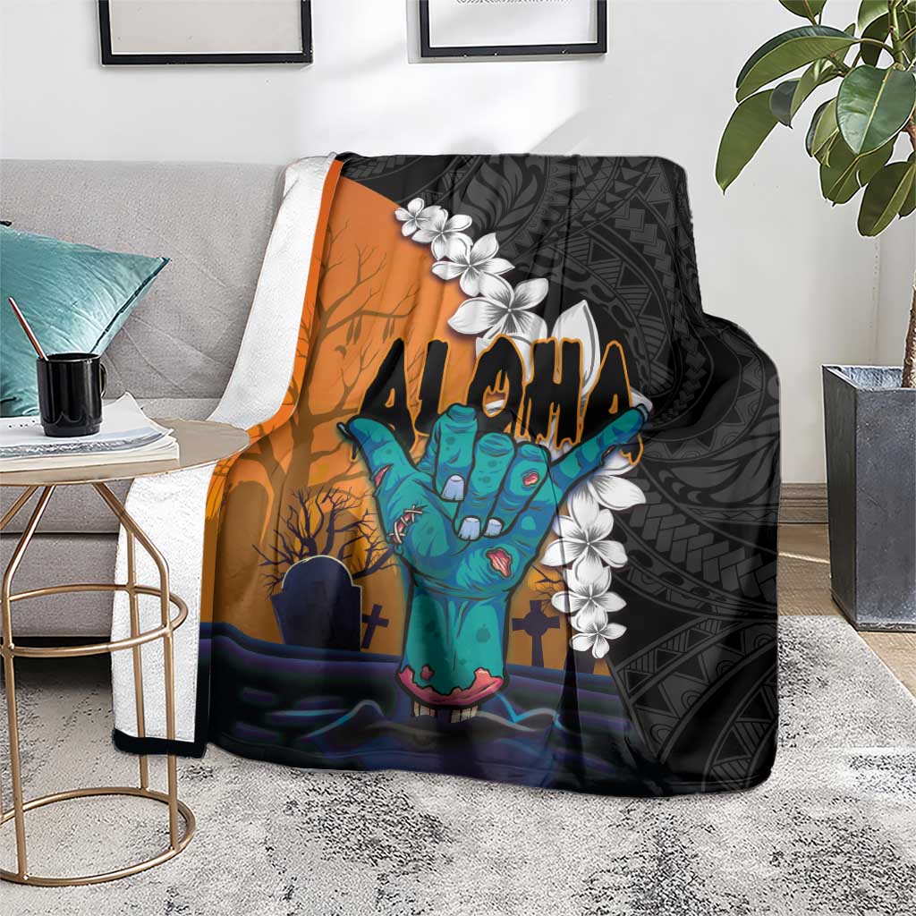 Hawaiian Halloween Blanket Horror Shaka Hand with Plumeria and Polynesian Tattoo Autumn Color LT03 - Polynesian Pride