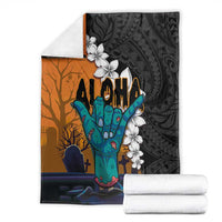 Hawaiian Halloween Blanket Horror Shaka Hand with Plumeria and Polynesian Tattoo Autumn Color LT03 - Polynesian Pride
