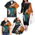 Hawaiian Halloween Family Matching Off The Shoulder Long Sleeve Dress and Hawaiian Shirt Horror Shaka Hand with Plumeria and Polynesian Tattoo Autumn Color