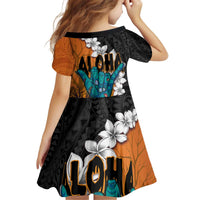 Hawaiian Halloween Family Matching Off Shoulder Short Dress and Hawaiian Shirt Horror Shaka Hand with Plumeria and Polynesian Tattoo Autumn Color