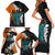 Hawaiian Halloween Family Matching Short Sleeve Bodycon Dress and Hawaiian Shirt Horror Shaka Hand with Plumeria and Polynesian Tattoo Autumn Color