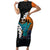 Hawaiian Halloween Family Matching Short Sleeve Bodycon Dress and Hawaiian Shirt Horror Shaka Hand with Plumeria and Polynesian Tattoo Autumn Color