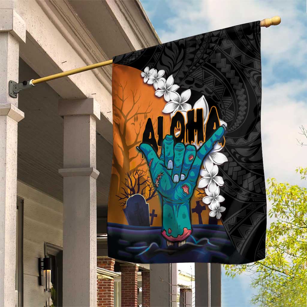 Hawaiian Halloween Garden Flag Horror Shaka Hand with Plumeria and Polynesian Tattoo Autumn Color LT03 House Flag Orange - Polynesian Pride