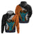 Hawaiian Halloween Hoodie Horror Shaka Hand with Plumeria and Polynesian Tattoo Autumn Color