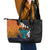 Hawaiian Halloween Leather Tote Bag Horror Shaka Hand with Plumeria and Polynesian Tattoo Autumn Color