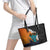 Hawaiian Halloween Leather Tote Bag Horror Shaka Hand with Plumeria and Polynesian Tattoo Autumn Color