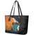 Hawaiian Halloween Leather Tote Bag Horror Shaka Hand with Plumeria and Polynesian Tattoo Autumn Color