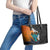 Hawaiian Halloween Leather Tote Bag Horror Shaka Hand with Plumeria and Polynesian Tattoo Autumn Color