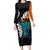 Hawaiian Halloween Long Sleeve Bodycon Dress Horror Shaka Hand with Plumeria and Polynesian Tattoo Autumn Color