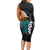 Hawaiian Halloween Long Sleeve Bodycon Dress Horror Shaka Hand with Plumeria and Polynesian Tattoo Autumn Color