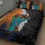 Hawaiian Halloween Quilt Bed Set Horror Shaka Hand with Plumeria and Polynesian Tattoo Autumn Color