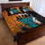 Hawaiian Halloween Quilt Bed Set Horror Shaka Hand with Plumeria and Polynesian Tattoo Autumn Color