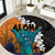 Hawaiian Halloween Round Carpet Horror Shaka Hand with Plumeria and Polynesian Tattoo Autumn Color