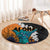 Hawaiian Halloween Round Carpet Horror Shaka Hand with Plumeria and Polynesian Tattoo Autumn Color