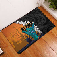 Hawaiian Halloween Rubber Doormat Horror Shaka Hand with Plumeria and Polynesian Tattoo Autumn Color LT03 - Polynesian Pride