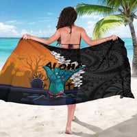 Hawaiian Halloween Sarong Horror Shaka Hand with Plumeria and Polynesian Tattoo Autumn Color