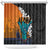 Hawaiian Halloween Shower Curtain Horror Shaka Hand with Plumeria and Polynesian Tattoo Autumn Color