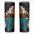 Hawaiian Halloween Skinny Tumbler Horror Shaka Hand with Plumeria and Polynesian Tattoo Autumn Color