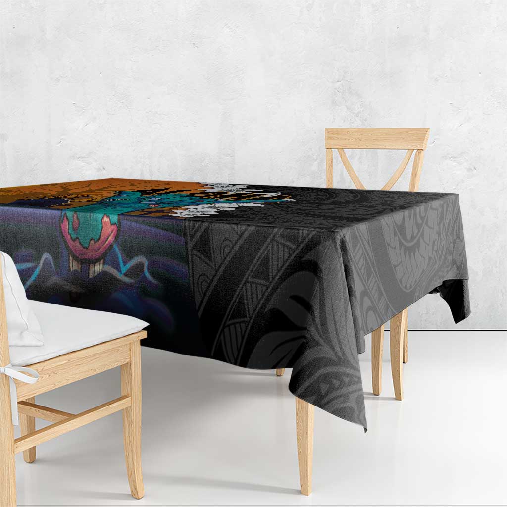 Hawaiian Halloween Tablecloth Horror Shaka Hand with Plumeria and Polynesian Tattoo Autumn Color LT03 - Polynesian Pride