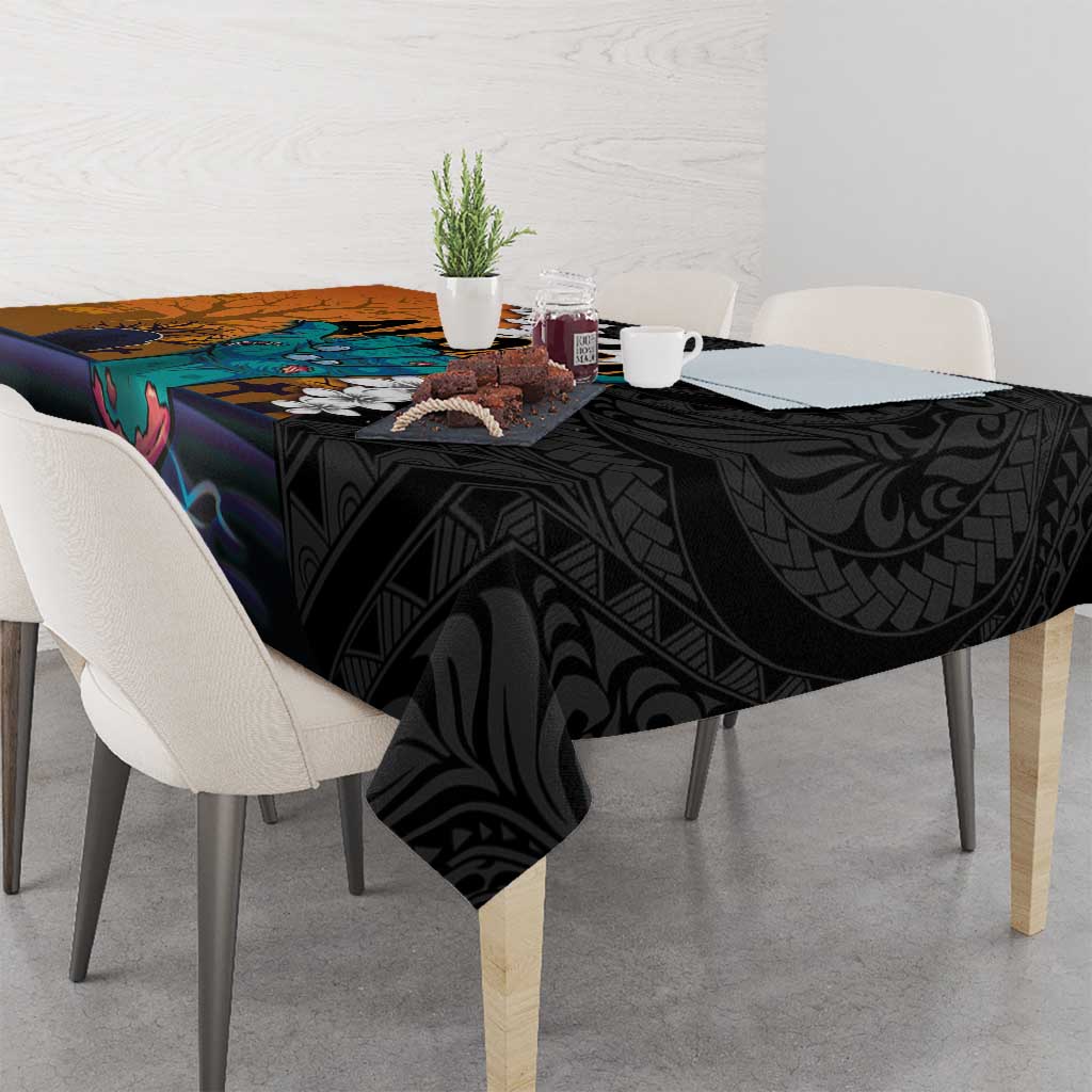 Hawaiian Halloween Tablecloth Horror Shaka Hand with Plumeria and Polynesian Tattoo Autumn Color LT03 - Polynesian Pride