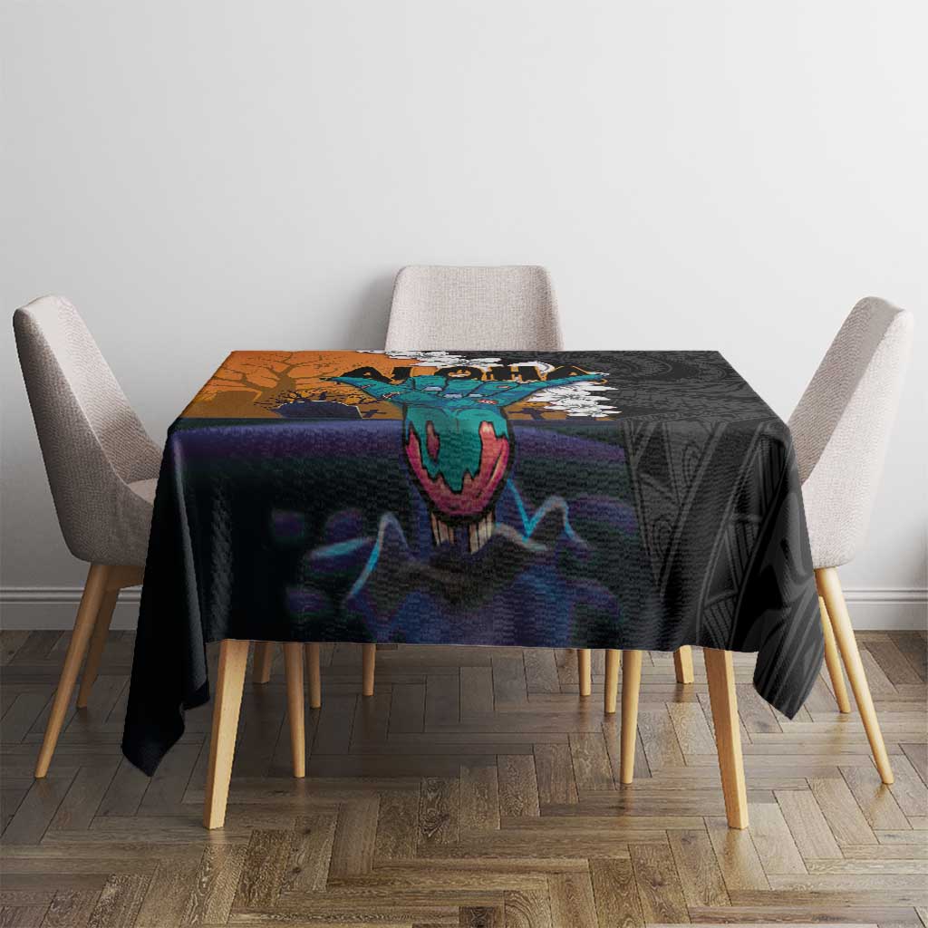 Hawaiian Halloween Tablecloth Horror Shaka Hand with Plumeria and Polynesian Tattoo Autumn Color LT03 - Polynesian Pride