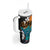 Hawaiian Halloween Tumbler With Handle Horror Shaka Hand with Plumeria and Polynesian Tattoo Autumn Color