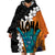 Hawaiian Halloween Wearable Blanket Hoodie Horror Shaka Hand with Plumeria and Polynesian Tattoo Autumn Color