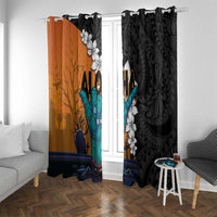 Hawaiian Halloween Window Curtain Horror Shaka Hand with Plumeria and Polynesian Tattoo Autumn Color LT03 With Grommets Orange - Polynesian Pride