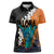 Hawaiian Halloween Women Polo Shirt Horror Shaka Hand with Plumeria and Polynesian Tattoo Autumn Color