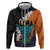 Hawaiian Halloween Zip Hoodie Horror Shaka Hand with Plumeria and Polynesian Tattoo Autumn Color