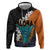 Hawaiian Halloween Zip Hoodie Horror Shaka Hand with Plumeria and Polynesian Tattoo Autumn Color