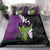 Hawaiian Halloween Bedding Set Horror Shaka Hand with Plumeria and Polynesian Tattoo Midnight Color