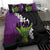 Hawaiian Halloween Bedding Set Horror Shaka Hand with Plumeria and Polynesian Tattoo Midnight Color