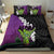 Hawaiian Halloween Bedding Set Horror Shaka Hand with Plumeria and Polynesian Tattoo Midnight Color