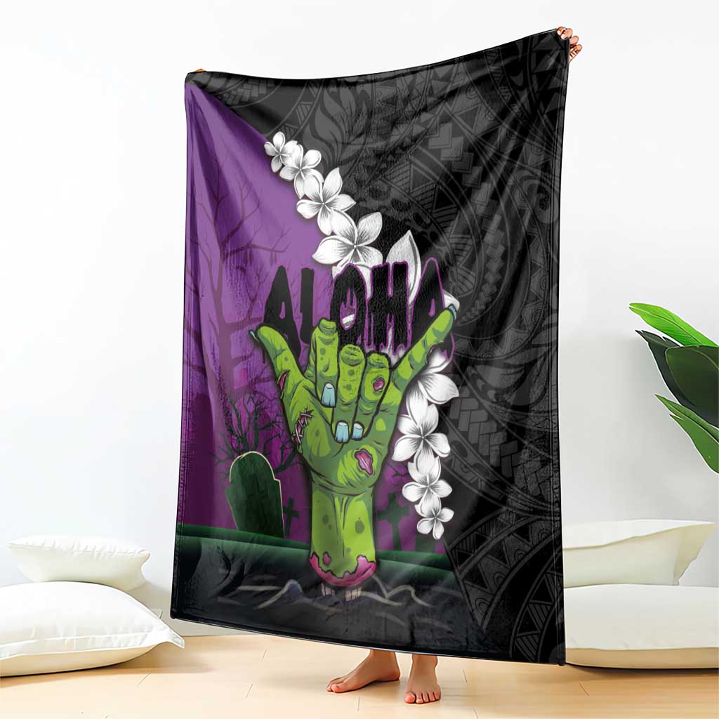 Hawaiian Halloween Blanket Horror Shaka Hand with Plumeria and Polynesian Tattoo Midnight Color LT03 - Polynesian Pride