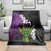 Hawaiian Halloween Blanket Horror Shaka Hand with Plumeria and Polynesian Tattoo Midnight Color LT03 - Polynesian Pride