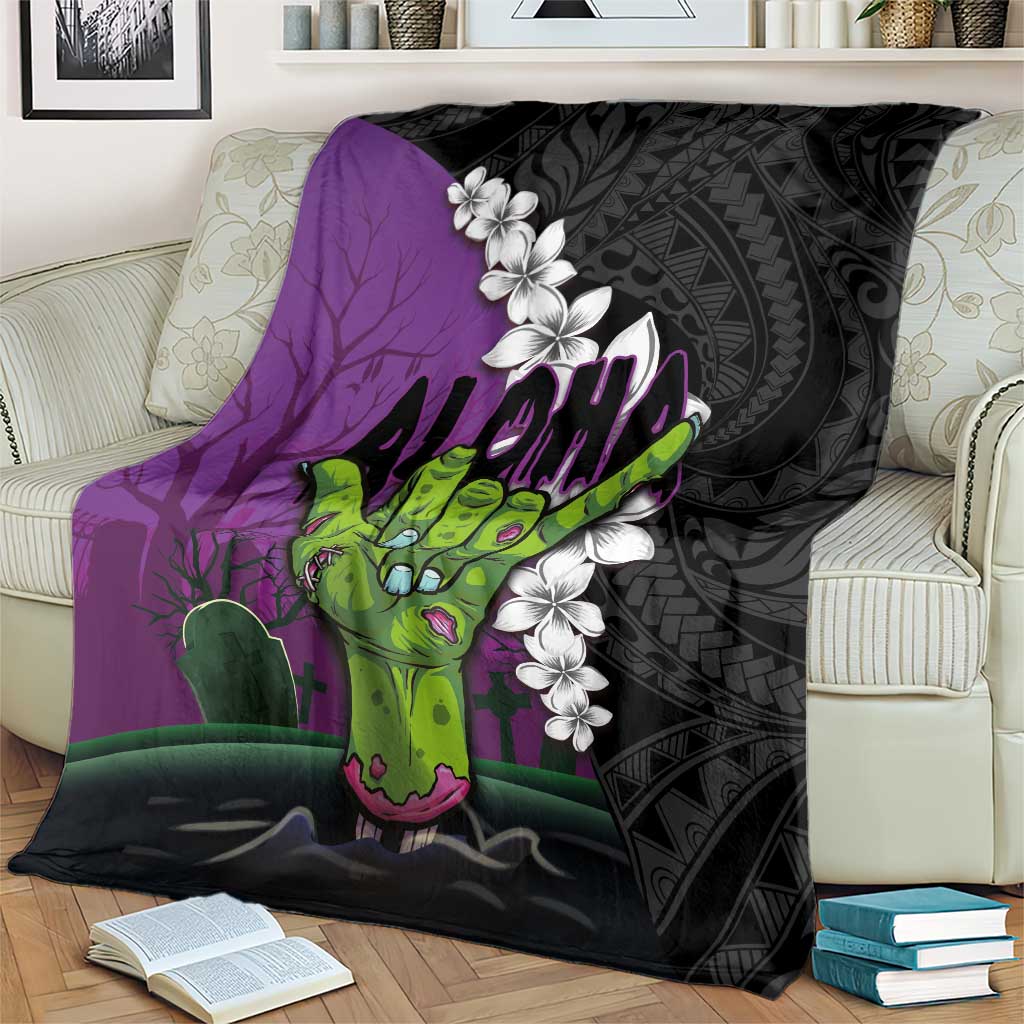 Hawaiian Halloween Blanket Horror Shaka Hand with Plumeria and Polynesian Tattoo Midnight Color LT03 - Polynesian Pride