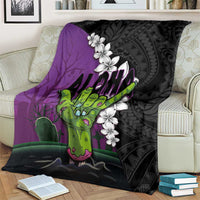Hawaiian Halloween Blanket Horror Shaka Hand with Plumeria and Polynesian Tattoo Midnight Color LT03 - Polynesian Pride