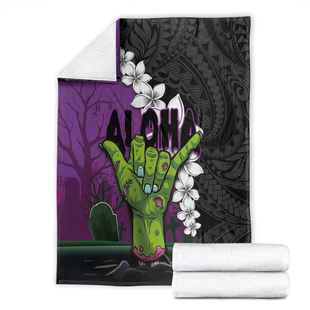 Hawaiian Halloween Blanket Horror Shaka Hand with Plumeria and Polynesian Tattoo Midnight Color LT03 - Polynesian Pride