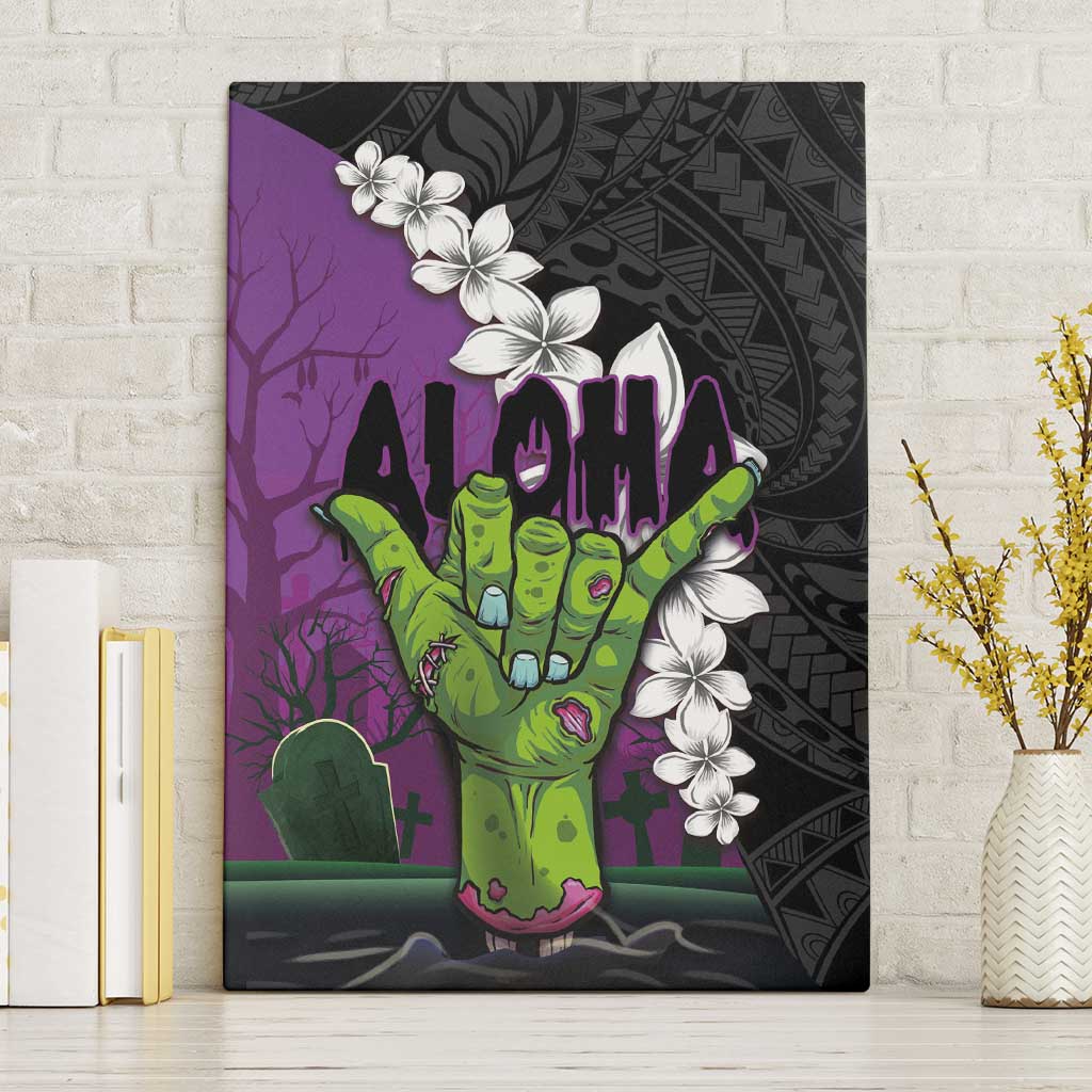 Hawaiian Halloween Canvas Wall Art Horror Shaka Hand with Plumeria and Polynesian Tattoo Midnight Color LT03 Without Frame Purple - Polynesian Pride
