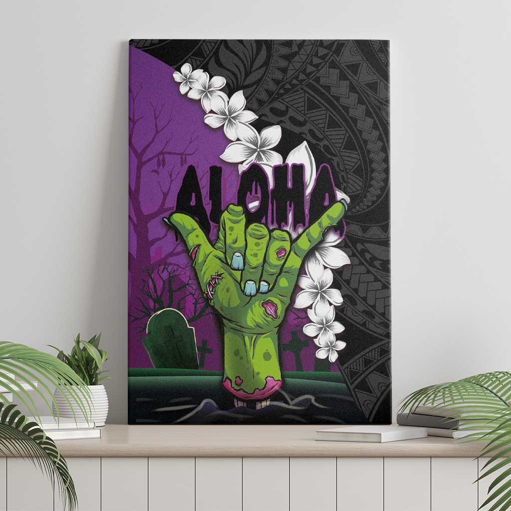 Hawaiian Halloween Canvas Wall Art Horror Shaka Hand with Plumeria and Polynesian Tattoo Midnight Color LT03 - Polynesian Pride