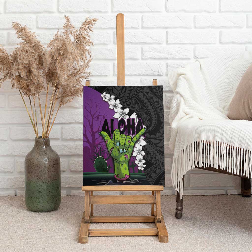 Hawaiian Halloween Canvas Wall Art Horror Shaka Hand with Plumeria and Polynesian Tattoo Midnight Color LT03 - Polynesian Pride
