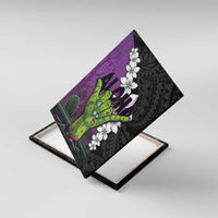 Hawaiian Halloween Canvas Wall Art Horror Shaka Hand with Plumeria and Polynesian Tattoo Midnight Color LT03 With Frame Purple - Polynesian Pride