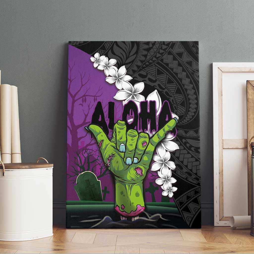Hawaiian Halloween Canvas Wall Art Horror Shaka Hand with Plumeria and Polynesian Tattoo Midnight Color LT03 - Polynesian Pride