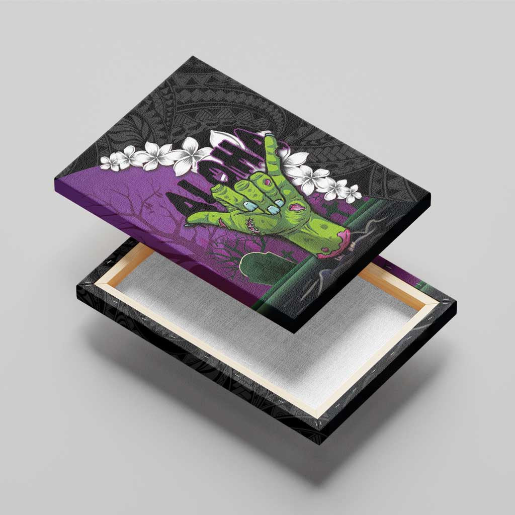 Hawaiian Halloween Canvas Wall Art Horror Shaka Hand with Plumeria and Polynesian Tattoo Midnight Color LT03 - Polynesian Pride