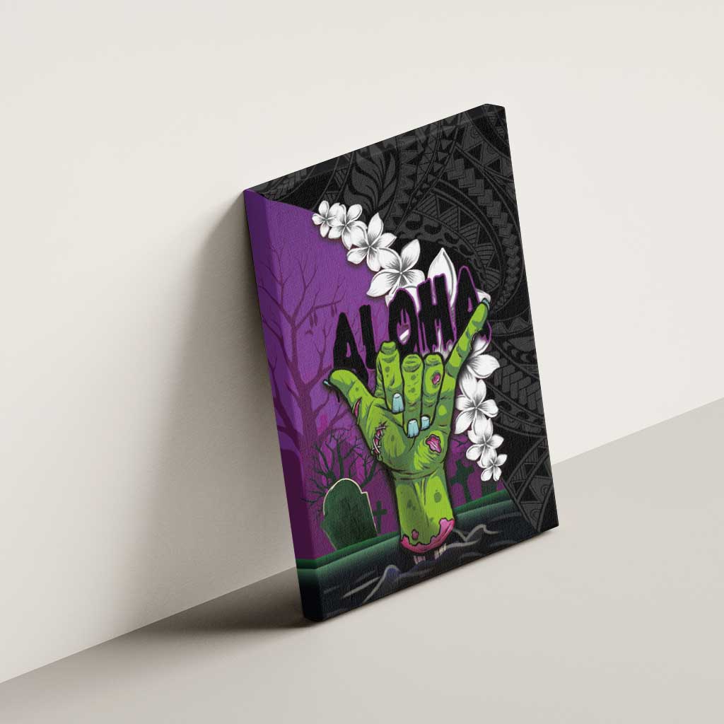 Hawaiian Halloween Canvas Wall Art Horror Shaka Hand with Plumeria and Polynesian Tattoo Midnight Color LT03 - Polynesian Pride