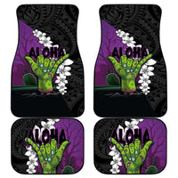 Hawaiian Halloween Car Mats Horror Shaka Hand with Plumeria and Polynesian Tattoo Midnight Color