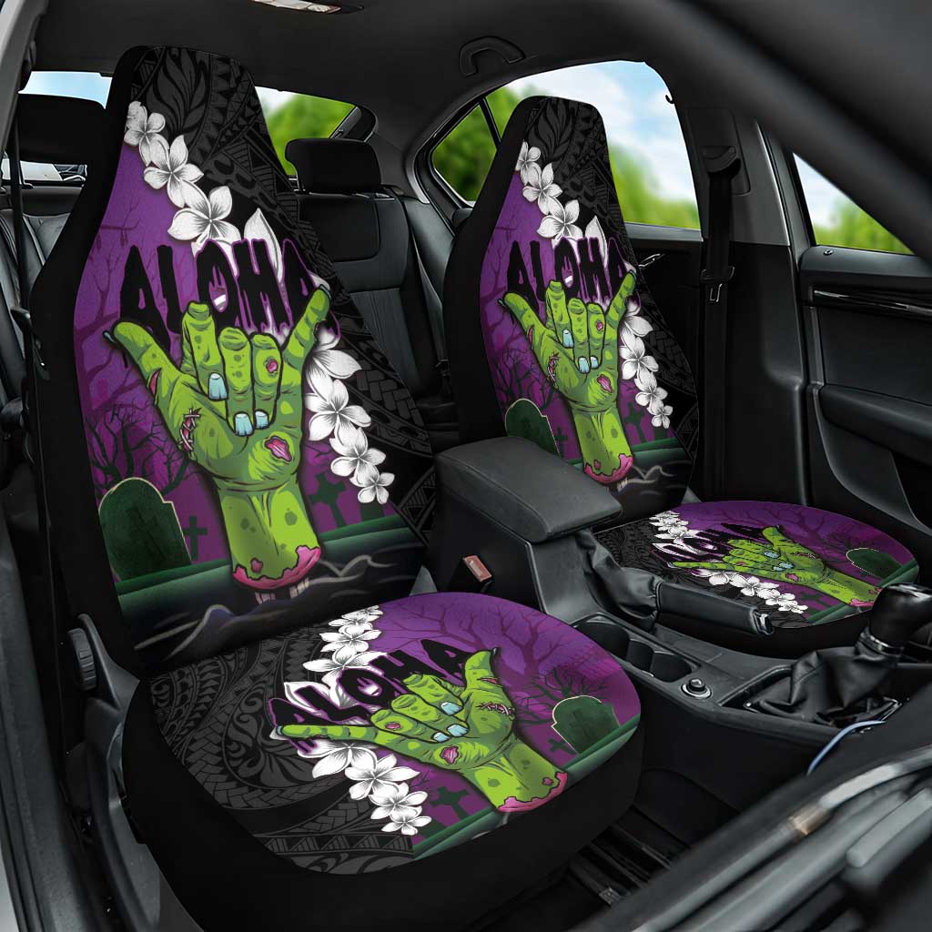 Hawaiian Halloween Car Seat Cover Horror Shaka Hand with Plumeria and Polynesian Tattoo Midnight Color